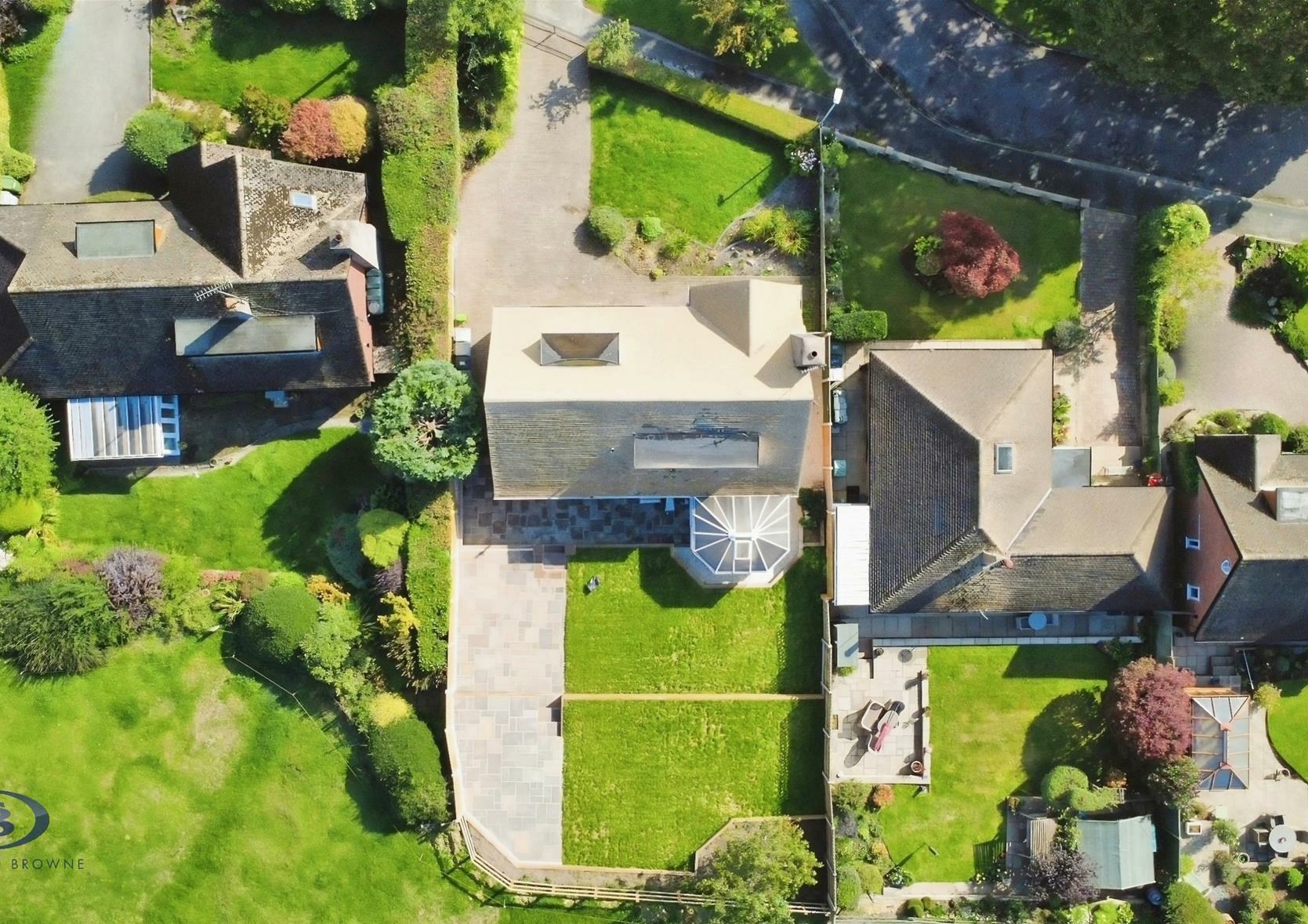 Overhead drone view of the plot and terraced garden